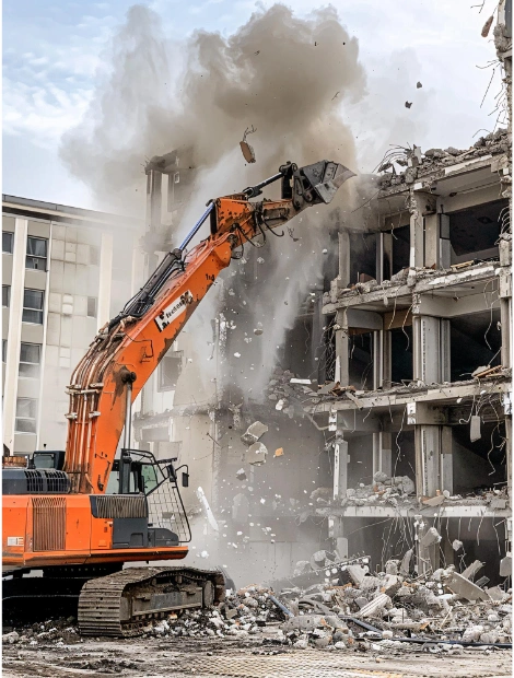 Building demolition project in Dallas Texas performed by Best Dallas Demolition with heavy excavator