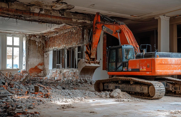 Interior residential demolition in Dallas Texas using heavy equipment by Best Dallas Demolition